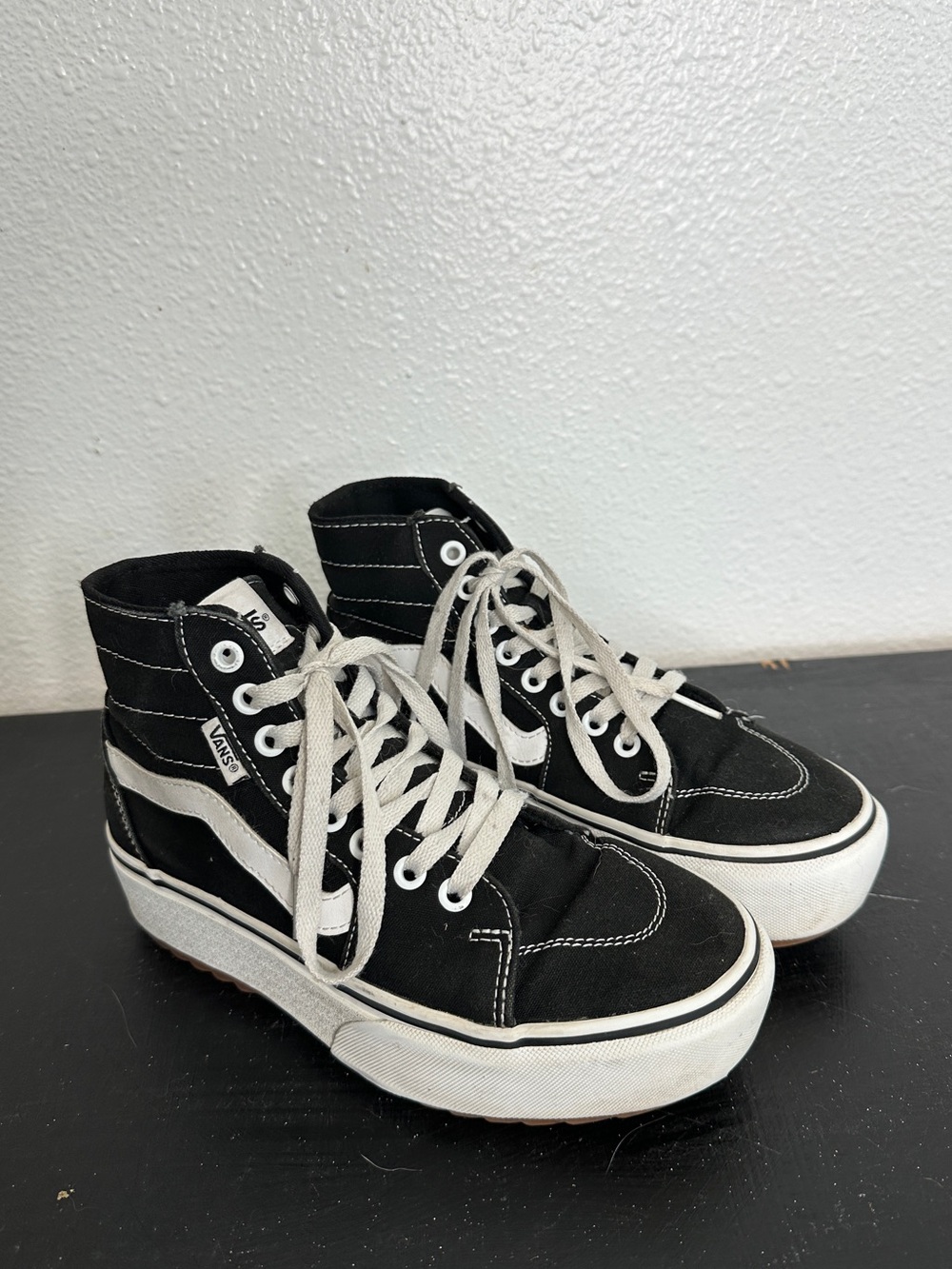 VANS Original Classic Sk8-Hi Tops Blk/Wht Suede Canvas Mens 5 Womens 6.5
